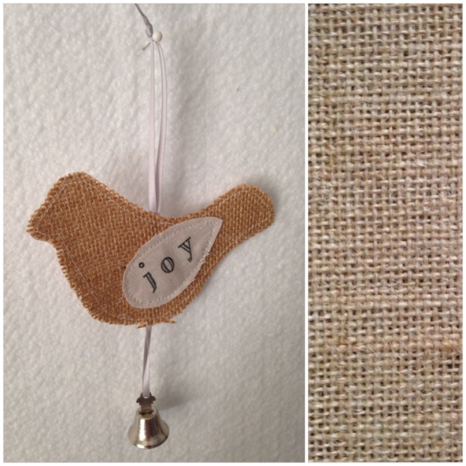 Hessian Birdy Ornament with hand stamped JOY